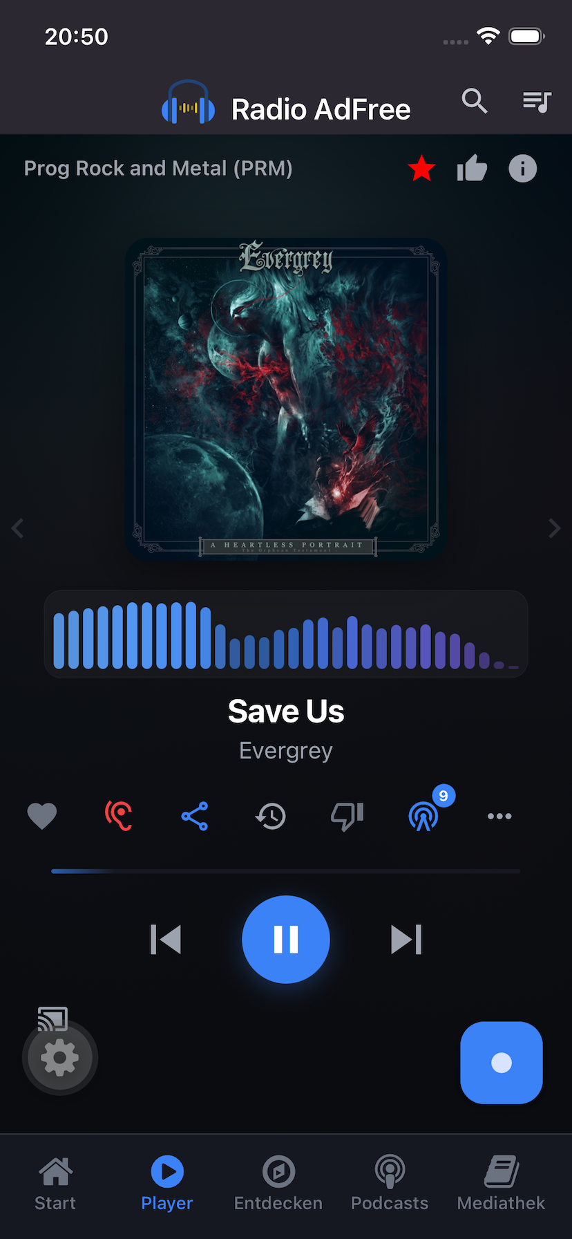 Radio Adfree Player mit Visualizer