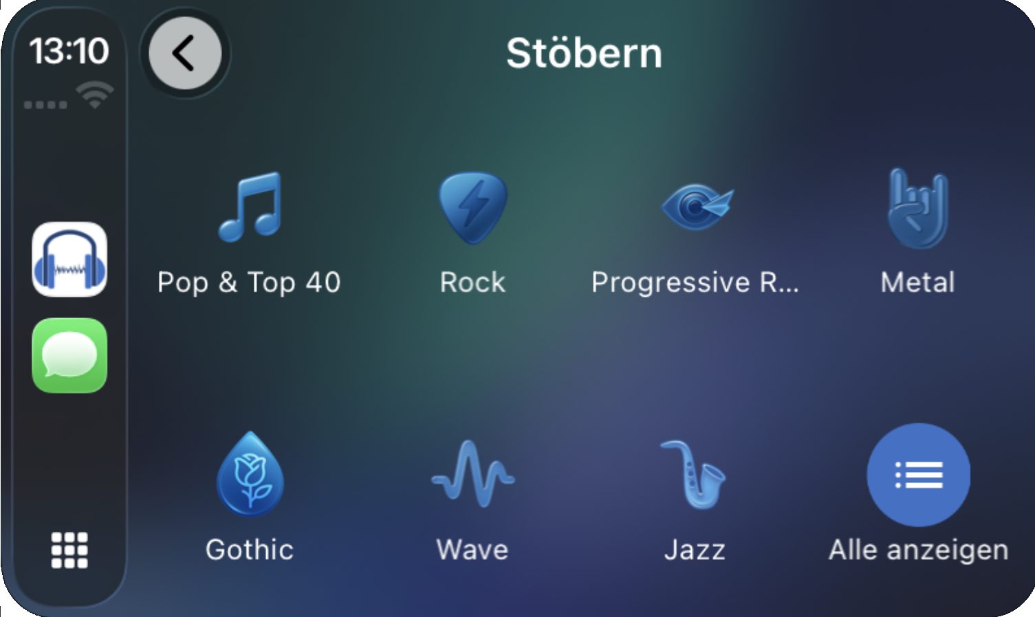 Radio Adfree CarPlay Kategorie-Übersicht mit Genres und Ländern