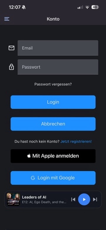 Radio Adfree Login mit Apple, Google und E-Mail