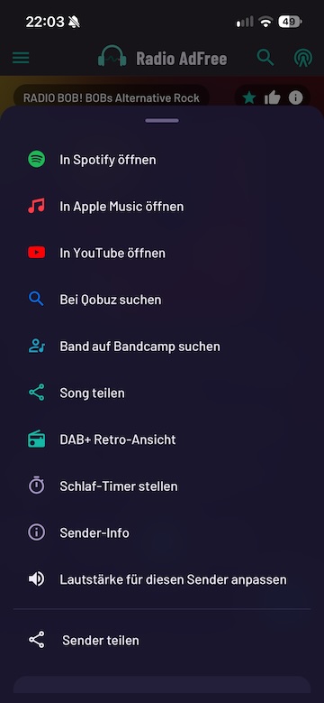Radio Adfree Player Aktionen - Spotify, YouTube