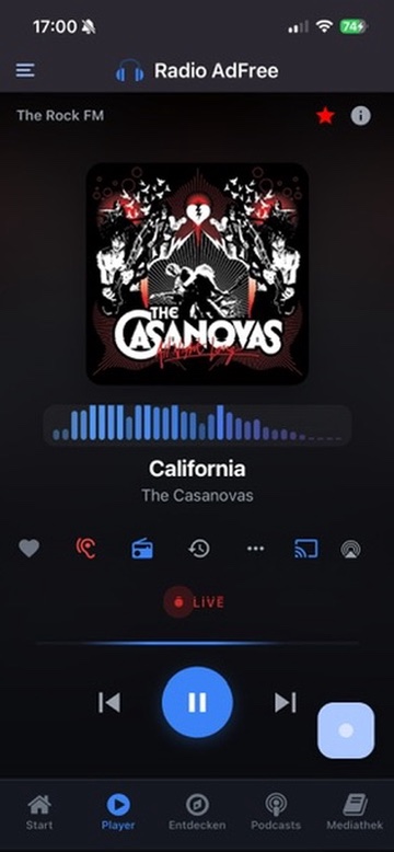 Radio Adfree Audio Visualizer im Dark Mode