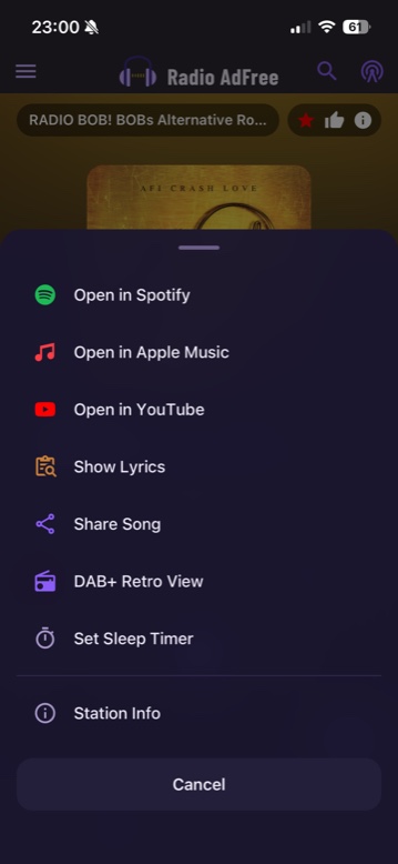 Radio Adfree Player Aktionen - Spotify, YouTube